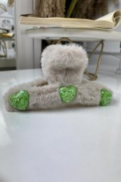 Peluş Taşlı Mandal Toka Bej SBT1325 - 1
