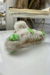 Peluş Taşlı Mandal Toka Bej SBT1325 - 2