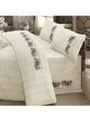 Buldan İşi Kanaviçe Nakışlı Çift Kişilik Nevresim Takımı-Lila - 1