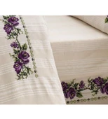 Buldan İşi Kanaviçe Nakışlı Çift Kişilik Nevresim Takımı-Lila - 2