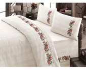 Buldan İşi Kanaviçe Nakışlı Çift Kişilik Nevresim Takımı-Pembe - 1