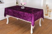 Finezza Pera Lüx  Dantelli Kadife Kumaş Mor Masa Örtüsü 160x220 cm  - 1420 - 1