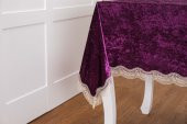 Finezza Pera Lüx  Dantelli Kadife Kumaş Mor Masa Örtüsü 160x220 cm  - 1420 - 3