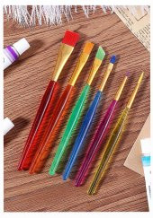 Fırça Seti 6 Lı Kısa Sap Resim Fırçası 1 Paket Suluboya Akrilik Boya Guaj Boya Yağlı Boya Fırca Seti - 3