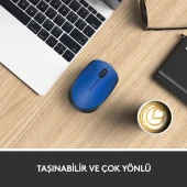 Logitech USB Alıcılı Kablosuz Kompakt Mavi Kablosuz Mouse thumbnail 3