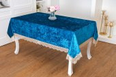 Finezza Pera Lüx  Dantelli Kadife Kumaş Turkuaz Masa Örtüsü 160x220 cm  - 1421 thumbnail 1