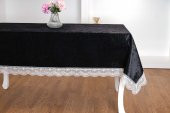 Finezza Pera Lüx  Dantelli Kadife Kumaş Siyah Masa Örtüsü 160x220 cm  - 1422 thumbnail 2
