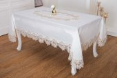 Finezza Nihal Lüx Dantelli Simli Keten Kumaş Krem Masa Örtüsü 160x230 cm  - 1423 - 1