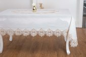 Finezza Nihal Lüx Dantelli Simli Keten Kumaş Krem Masa Örtüsü 160x230 cm  - 1423 - 2