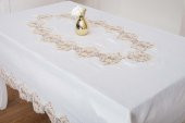 Finezza Nihal Lüx Dantelli Simli Keten Kumaş Krem Masa Örtüsü 160x230 cm  - 1423 - 3