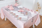 Finezza Afife Kadife Gümüş Pudra Sofra Takımı 8 kişilik 160x230 cm 34 Prç -1425 - 2