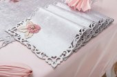 Finezza Afife Kadife Gümüş Pudra Sofra Takımı 8 kişilik 160x230 cm 34 Prç -1425 - 4