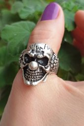 Palyaço Kafatası Şekilli Erkek Yüzük Gümüş Kaplama Ayarlanabilir El Yapımı Erkek Yüzük thumbnail 1