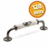 Lüks Porselen Mobilya Çekmece Dolap Kapak Kulpu Kulbu 128 mm Beyaz Füme thumbnail 1