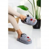 Panduf Kadın Terlik, Ev Botu, Peluş Terlik, İçi Yünlü Ev Ayakkabısı, Gri Kadın Panduf - 3