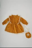 KIZ BEBEK UZUN KOL PAPATYA DESENLİ ÇANTALI ELBİSE thumbnail 1