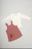 KIZ BEBEK 2Lİ KİRAZ DESENLİ UZUN KOL SALOPET ELBİSE - 5