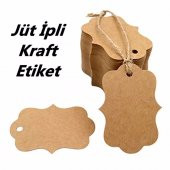 LilaHediyelikEşya 100 Adet Jüt (hasır) Ipli Kraft Etiket, 4x6 Cm. Kına Nikah Mevlit Hediye İçin Boş Yazı Etiketi 27530 - 1