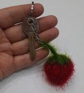 Semoş Kozmetik Üç Boyutlu El Yapımı Simli Çilek Desen Anahtarlık - 1