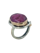 Oval Yakut Taşlı Otantik El Üretim Özel Tasarım Gümüş Yüzük - 3