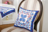 Finezza Çini Baskılı Kumaş Kreme Mavi Kırlent Kılıfı 45x45 cm İkili - 1436 - 1