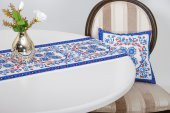 Finezza Çini Baskılı Kumaş Kreme Mavi Kırlent Kılıfı 45x45 cm İkili - 1436 - 2