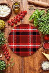 Çap 32 cm Kırmızı Ekose Desenli Cam Kesme Tablası thumbnail 1