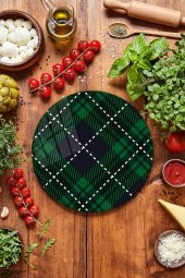 Çap 32 cm Yeşil Ekose Desenli Cam Kesme Tablası thumbnail 1