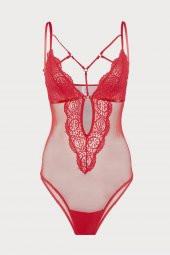 Kırmızı Alanis Dantelli Tül Body - 1