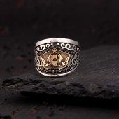 Teşkilat Model Küçük Siyah Taşlı Zihgir Gümüş Erkek Yüzük - Z3399 - 1