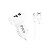 Phixi PCC511T Basic 2.1A Çift Çıkışlı Type-C USB Kablolu Araç Şarj Cihazı - 1