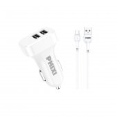 Phixi PCC511M Basic 2.1A Çift Çıkışlı Micro USB Kablolu Araç Şarj Cihazı - 1