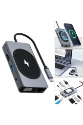 Macbook Uyumlu Type-c To Usb 3.0 4k Hdmı Gigabit Rj45 Aux 9 Port Çevirici Hub Adaptör - 5