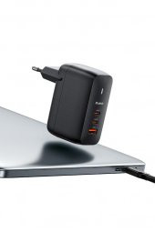 Ch-0291 Gan 65w 2xtype-c 1xusb 3 Girişli Hızlı Şarj Adaptörü - Siyah - 5