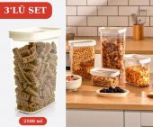 Flosoft 3’lü Lüks Kristal Dikdörtgen Erzak Saklama Kabı Seti 3x2100ml - 1