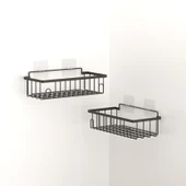 TEKNOTEL YAPIŞKANLI KANCALI 2 ADET BANYO RAFI MAT SİYAH ST241 - 2