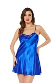 Sistina Bayan Saks Mavi Saten Kısa Gecelik M-264 thumbnail 1