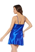 Sistina Bayan Saks Mavi Saten Kısa Gecelik M-264 thumbnail 5