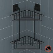 TEKNOTEL DELME VİDA MATKAP YOK! easyFIX YAPIŞKANLI İKİ KATLI BANYO KÖŞE RAFI MAT SİYAH EF257 - 2