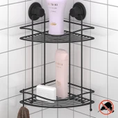 TEKNOTEL DELME VİDA MATKAP YOK! VAKUMLU İKİ KATLI BANYO KÖŞE RAFI MAT SİYAH DM253 - 1