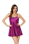 Sistina Bayan Mor Saten Kısa Gecelik M-265 - 4