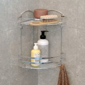 TEKNOTEL İKİ KATLI BANYO KÖŞE RAFI KANCALI KROM LM008H - 1