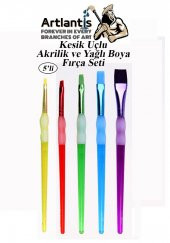 Fırça Seti 5 Li Kesik Uç Resim Fırçası 1 Paket Suluboya Akrilik Boya Guaj Boya Yağlı Boya Fırca Seti - 1