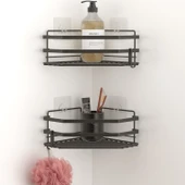 TEKNOTEL YAPIŞKANLI KANCALI 2 ADET BANYO KÖŞE RAFI MAT SİYAH ST277H - 1