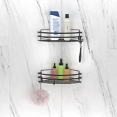 TEKNOTEL YAPIŞKANLI KANCALI 2 ADET BANYO KÖŞE RAFI MAT SİYAH ST207H - 1