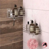 TEKNOTEL YAPIŞKANLI KANCALI 2 ADET BANYO RAFI SİLVER ST217H thumbnail 2