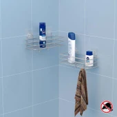 TEKNOTEL YAPIŞKANLI KANCALI 2 ADET BANYO RAFI SİLVER ST217H thumbnail 1