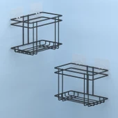TEKNOTEL YAPIŞKANLI 2 ADET BANYO&MUTFAK RAFI MAT SİYAH ST316 - 2