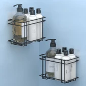 TEKNOTEL YAPIŞKANLI 2 ADET BANYO&MUTFAK RAFI MAT SİYAH ST316 - 1