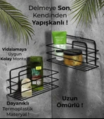 SAS Ömür Boyu Paslanmaz Yapışkanlı Banyo Düzenleyici Şampuanlık Duş Rafı 2 Adet Siyah TŞ-01 thumbnail 2